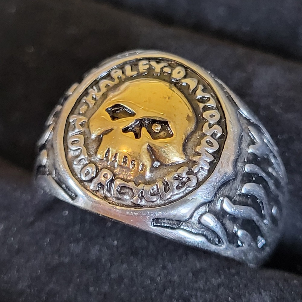 Men's Biker Ring Harley Davidson Motorcycles Gold Skull Size 12 Stainless Steel - Picture 2 of 8